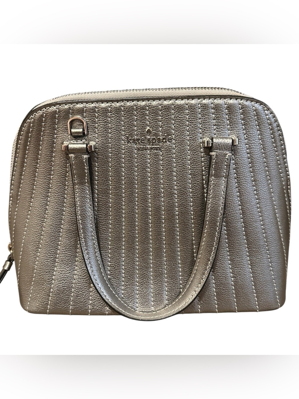 kate Spade Metallic Quilted Silver Satchel Bag